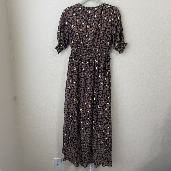Express Womens Dress Size Small Animal Print Vneck Lined Brown Gold n1 - Picture 2 of 8
